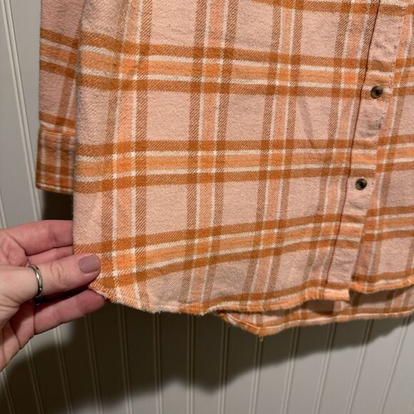 Aerie Orange Pink Plaid Flannel Shirt Size Medium - Picture 2 of 5
